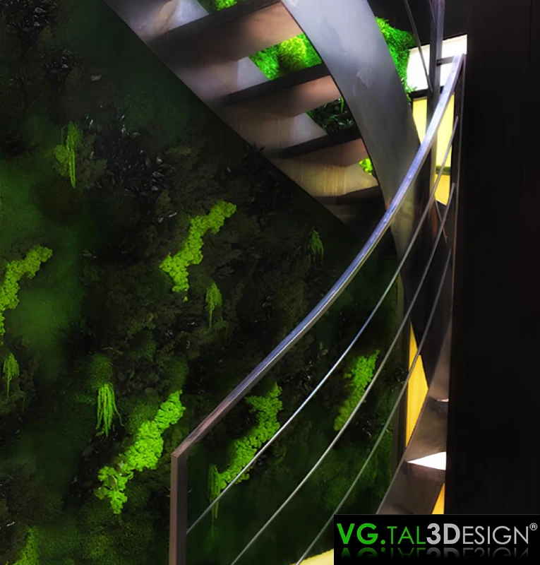 Muro vegetal estabilizado en una escalera de oficinas, París