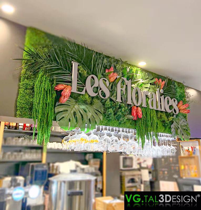 Hauptansicht von Pflanzenlogo Les Floralies in Bruxelles, konservierte Pflanzenwand ohne Pflege
