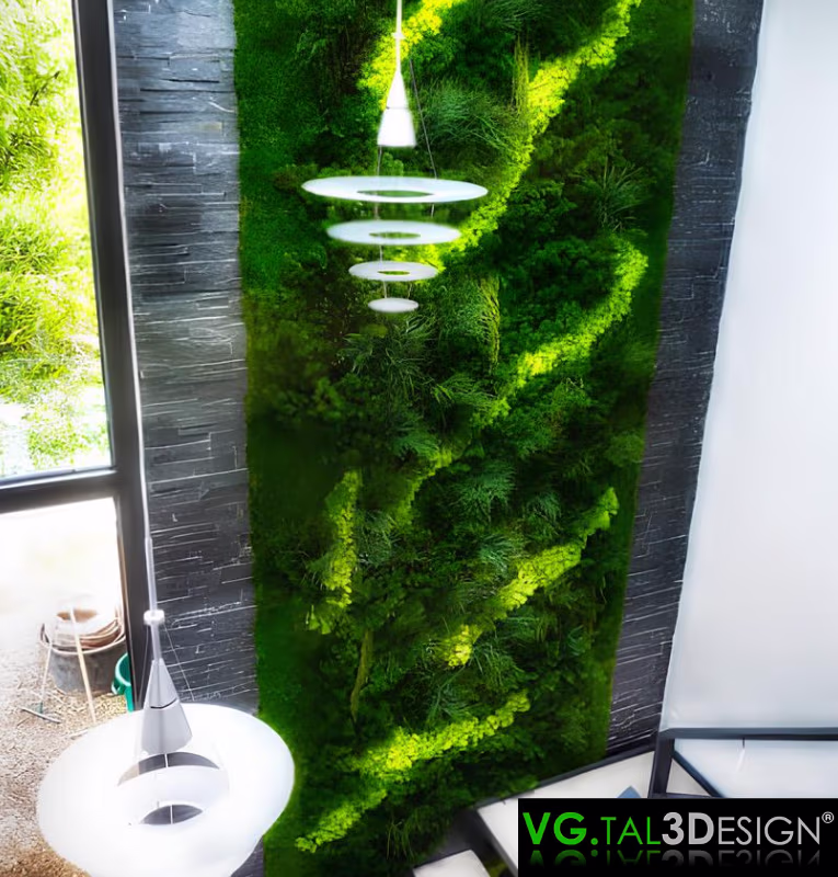 Vista principal de Fresco vegetal cascata em Toulouse, parede vegetal preservada sem manutenção