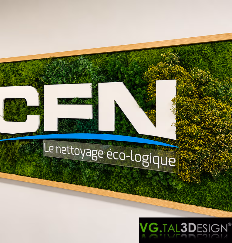 Main view of Green Wall with Logo in Paris, maintenance-free preserved green wall