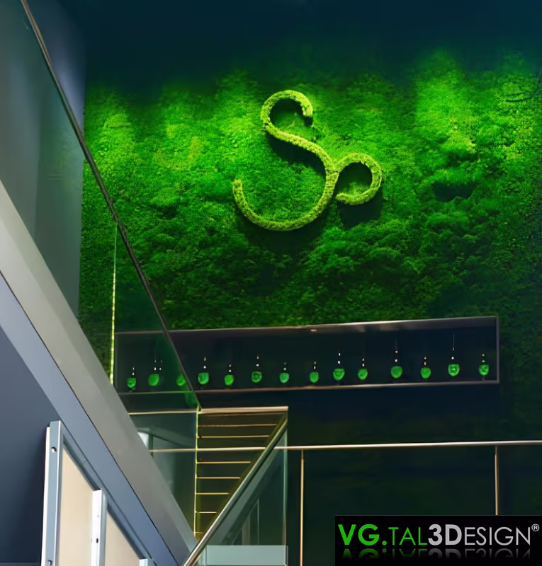 Main view of Champagne Logo Green Wall in Rouen, maintenance-free preserved green wall