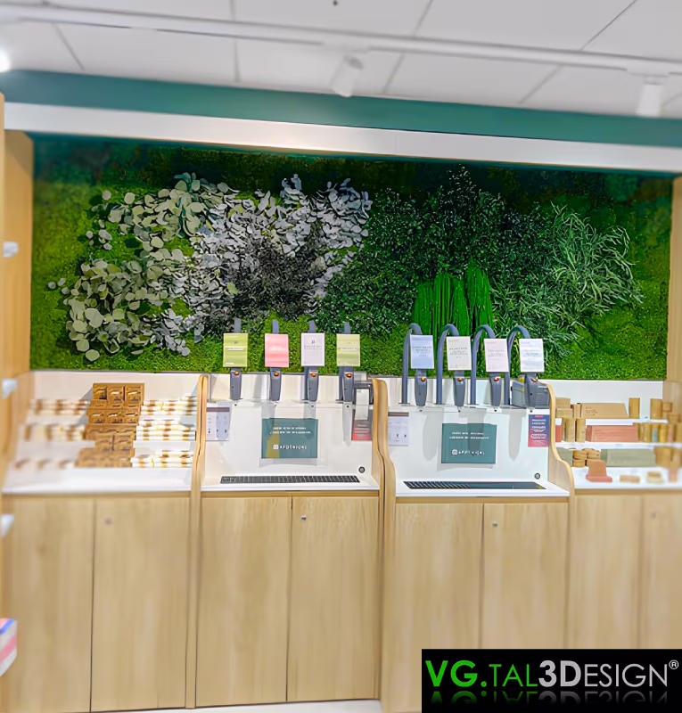 Main view of Pharmacy Green Wall in Munich, maintenance-free preserved green wall