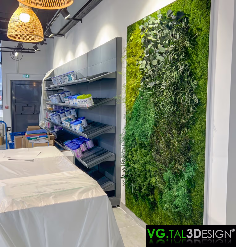 Vista principal de Parede vegetal showroom em Lyon, parede vegetal preservada sem manutenção