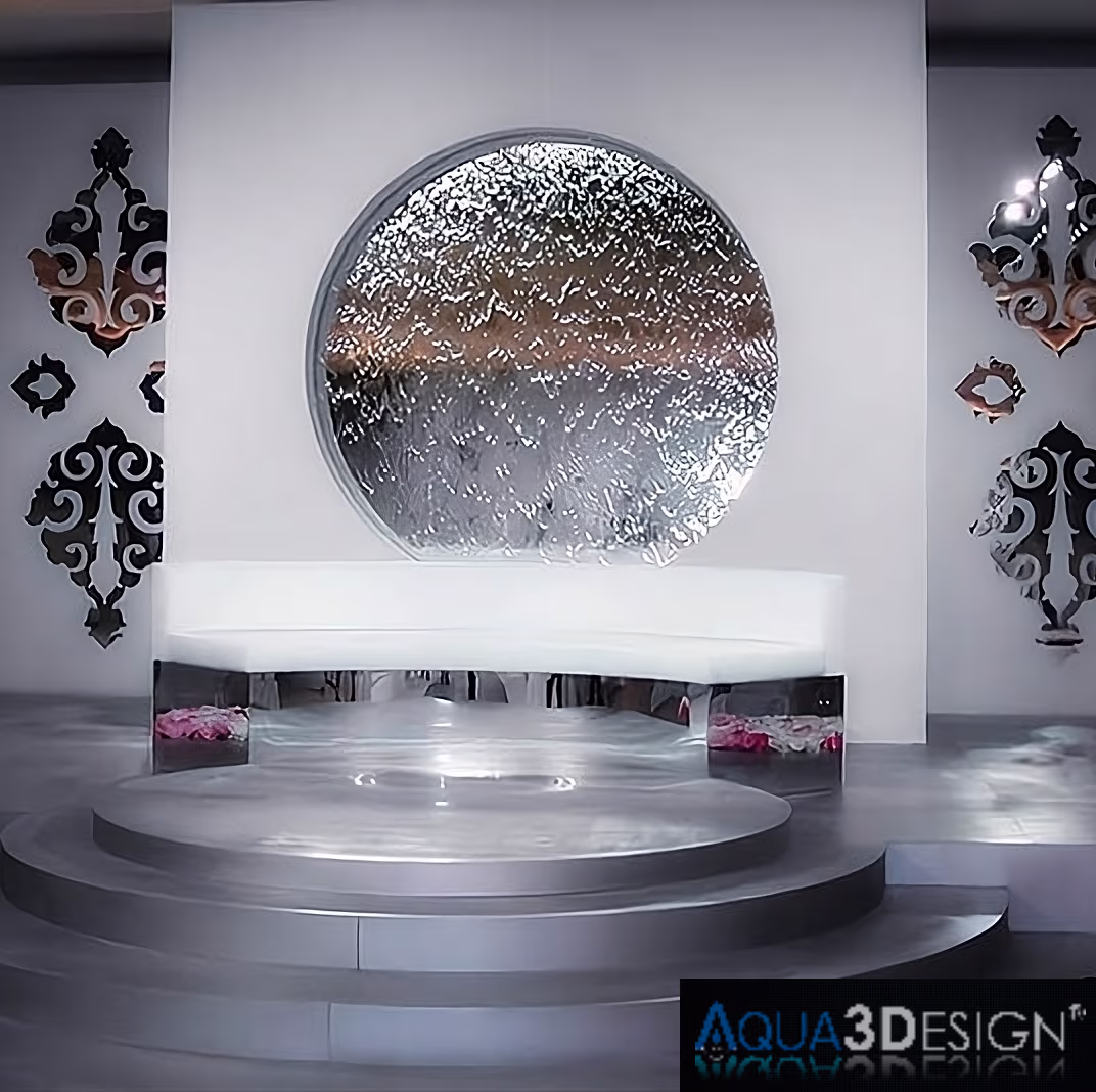 Vista principal de Escenografía Aqua en Monaco, muro de agua decorativo
