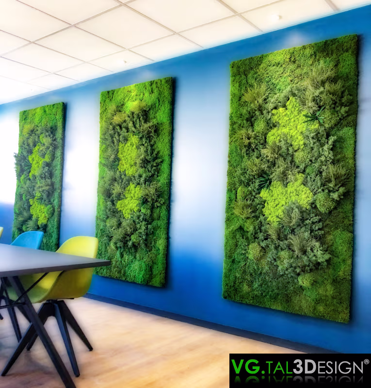 Main view of Botanical Triptych in Vienne, maintenance-free preserved green wall
